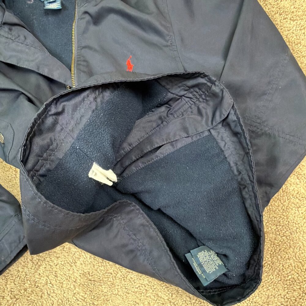 Polo Ralph Lauren Jacket Boys 7 Navy Blue Full Zip Hood Fleece Lined Preppy Vtg - Picture 4 of 10